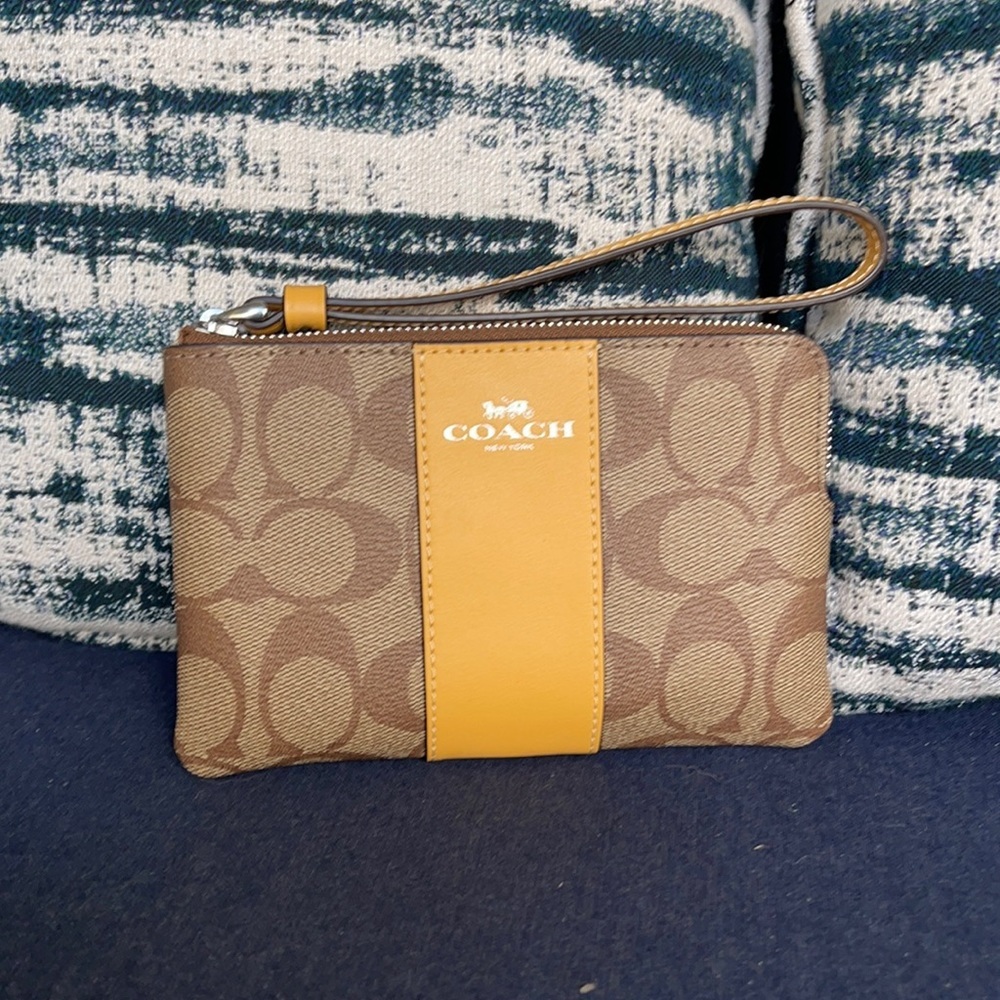 COACH Signature PVC Leather Corner Zip Wristlet